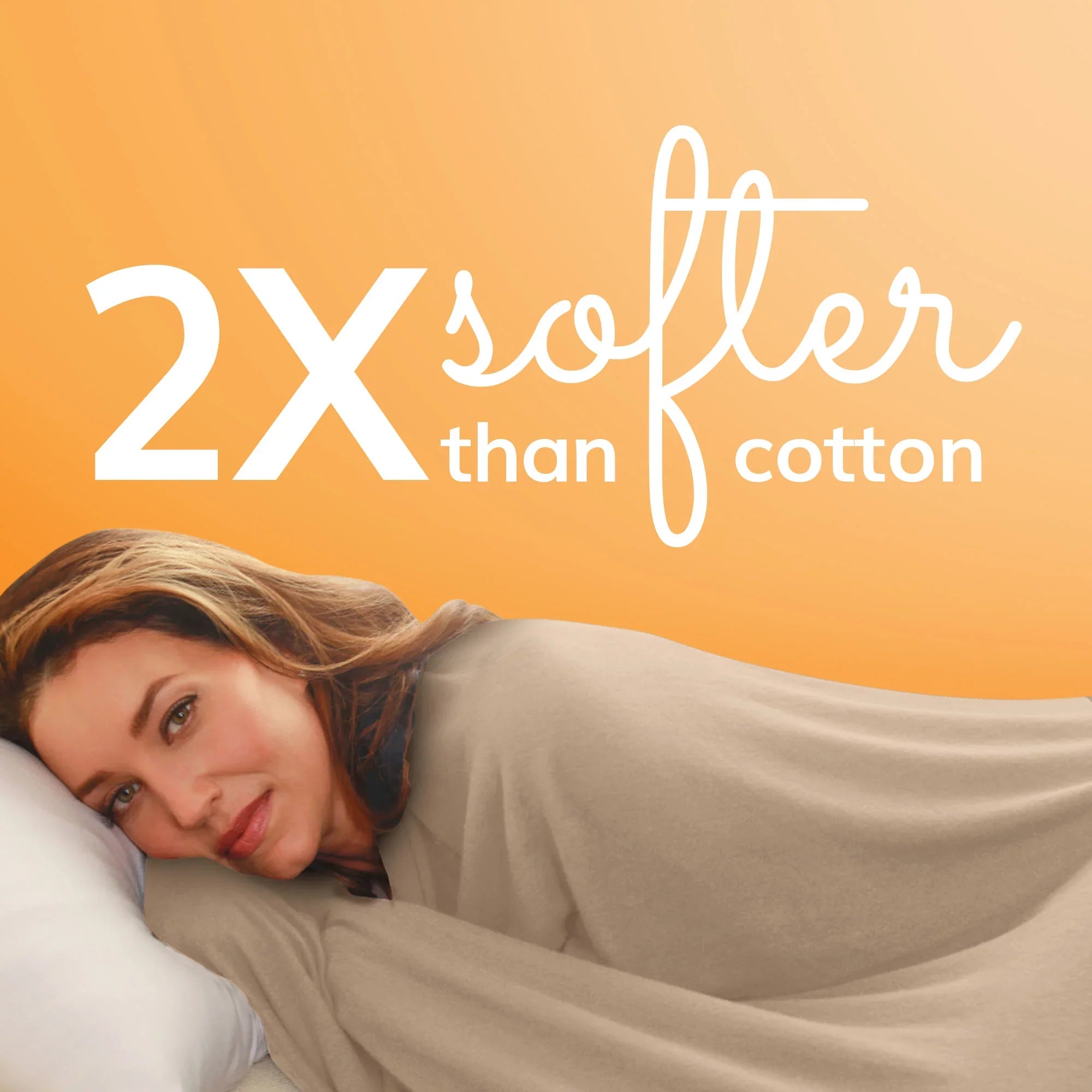 Woman resting under ultra-soft travel blanket, 2x softer than cotton, perfect for flights and home comfort