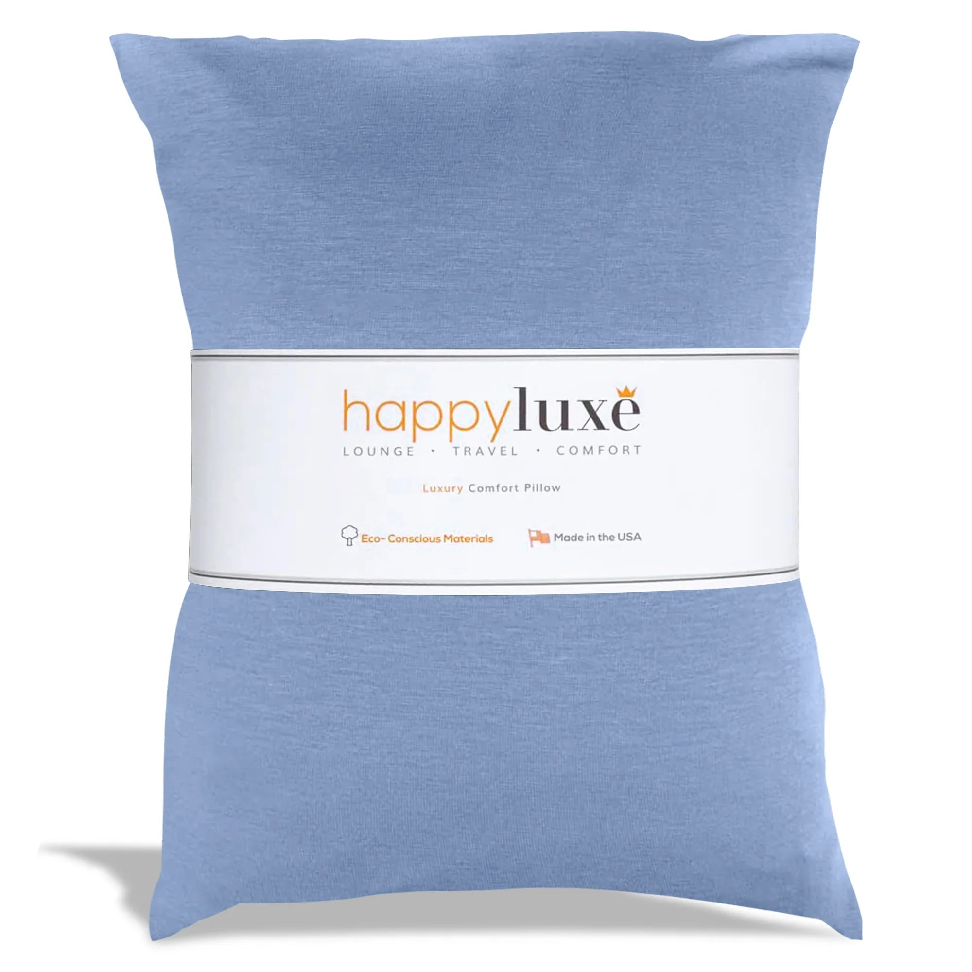 Soft blue luxury comfort pillow with eco-conscious materials, ideal for travel and home use