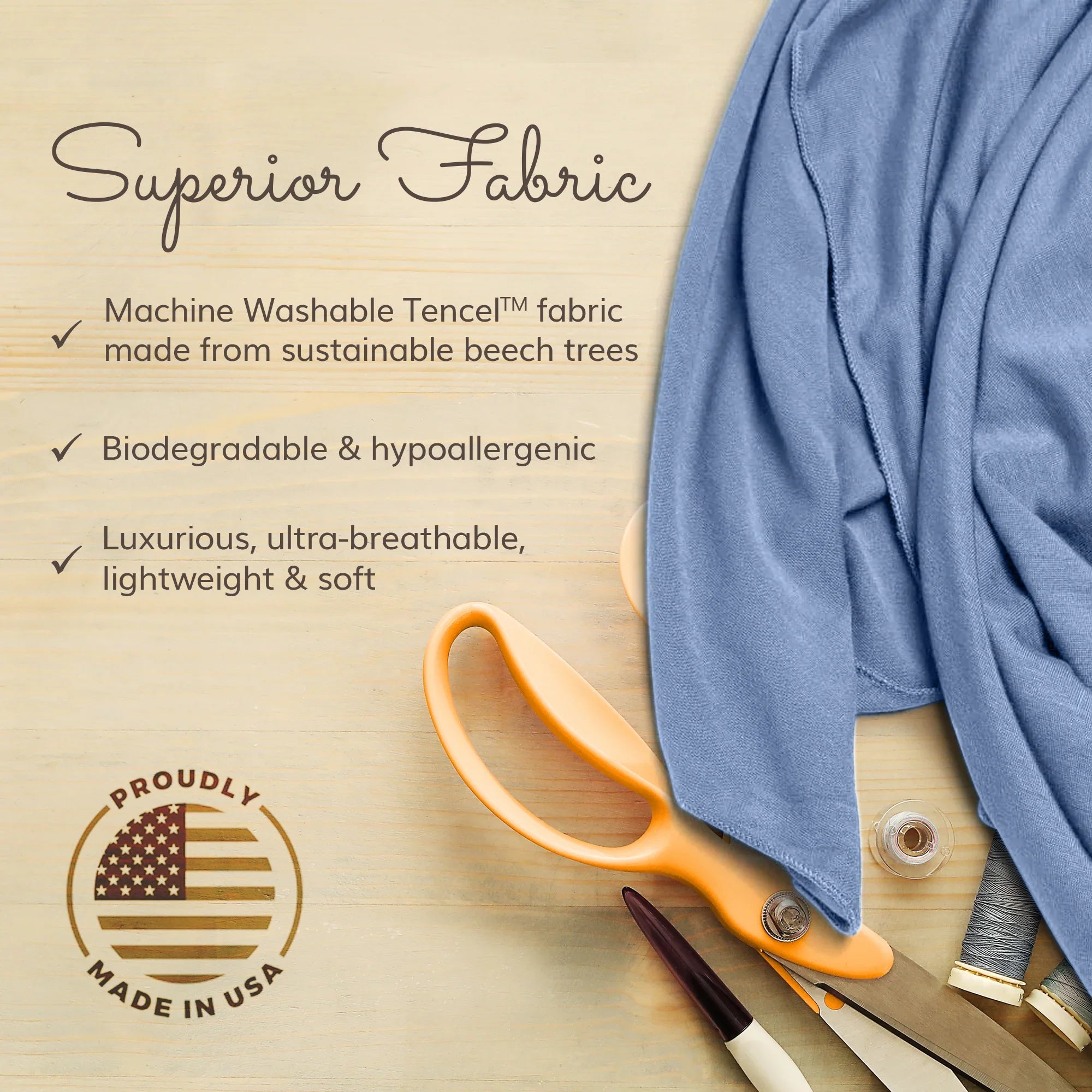 Soft sustainable Tencel™ fabric travel accessory, machine washable, biodegradable, made in USA