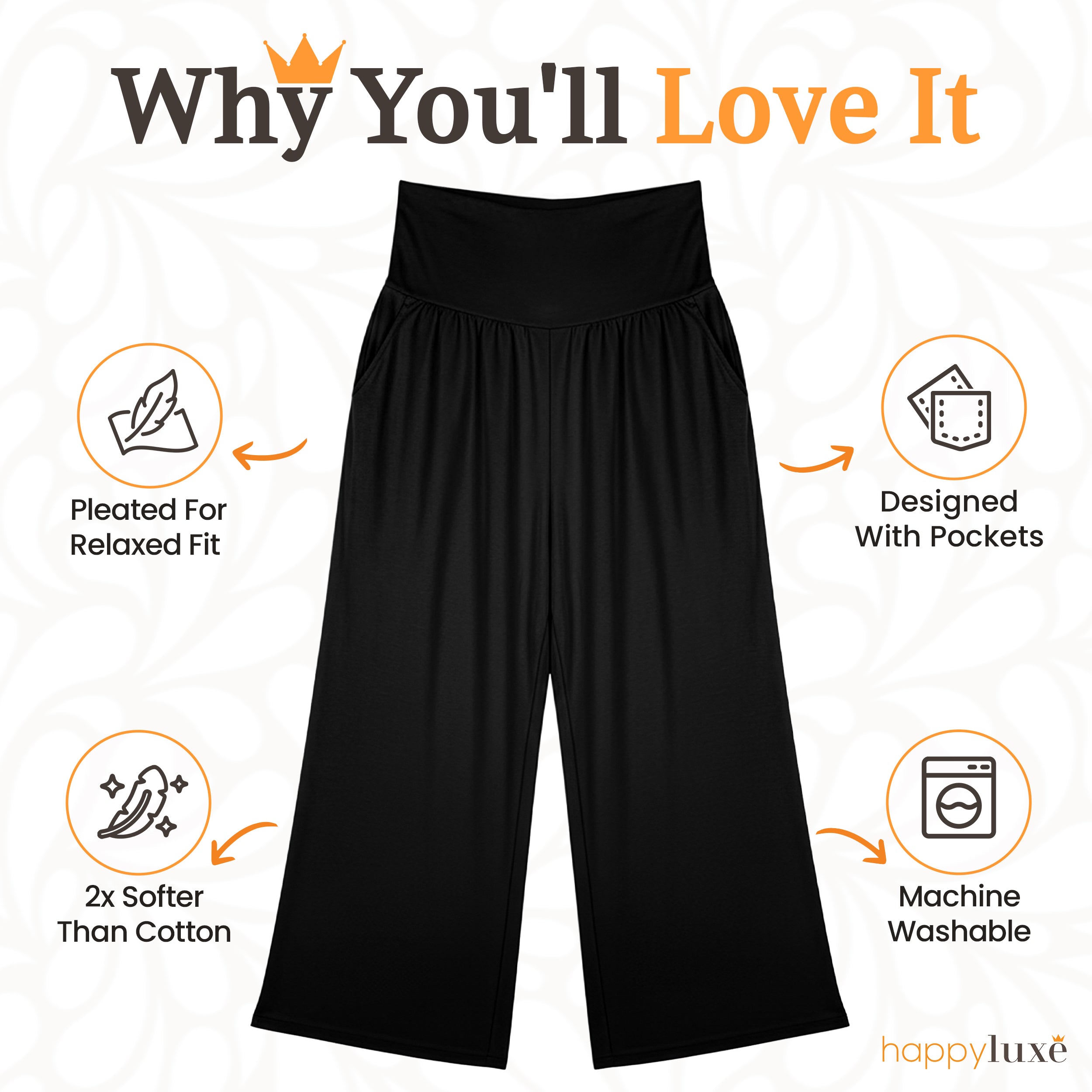 Black pleated travel pants with pockets, ultra-soft & machine washable for comfort on flights or at home