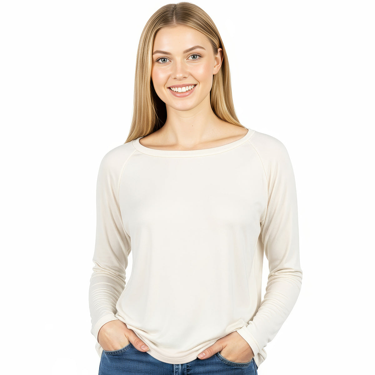 Capri Tunic  – Women’s Loose-Fit Long Sleeve Top in Ivory Eco Cashmere Modal