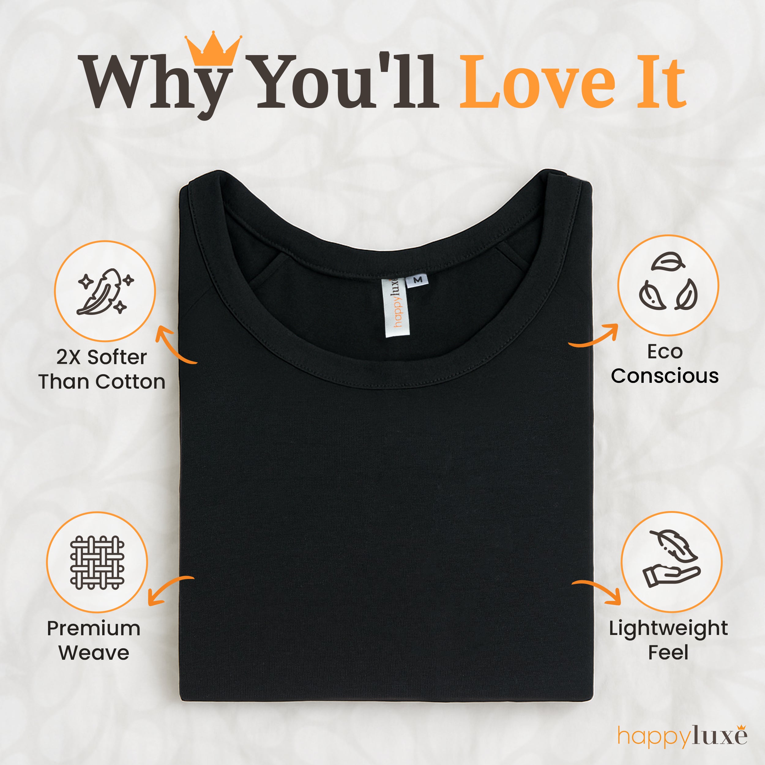 Black luxury travel top: ultra-soft, eco-conscious, lightweight with premium weave for comfort