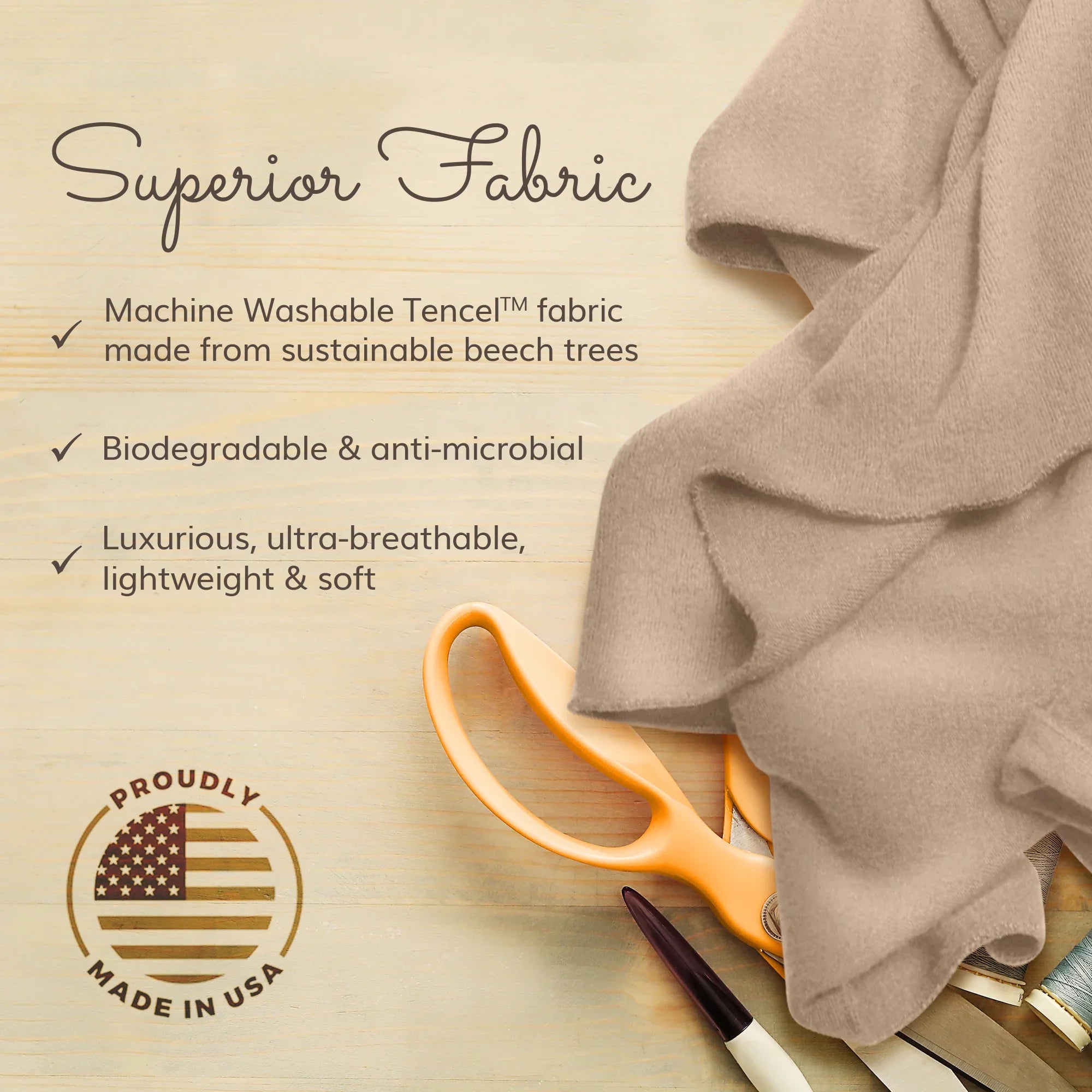 Soft sustainable Tencel fabric travel accessory, machine washable, biodegradable, made in USA
