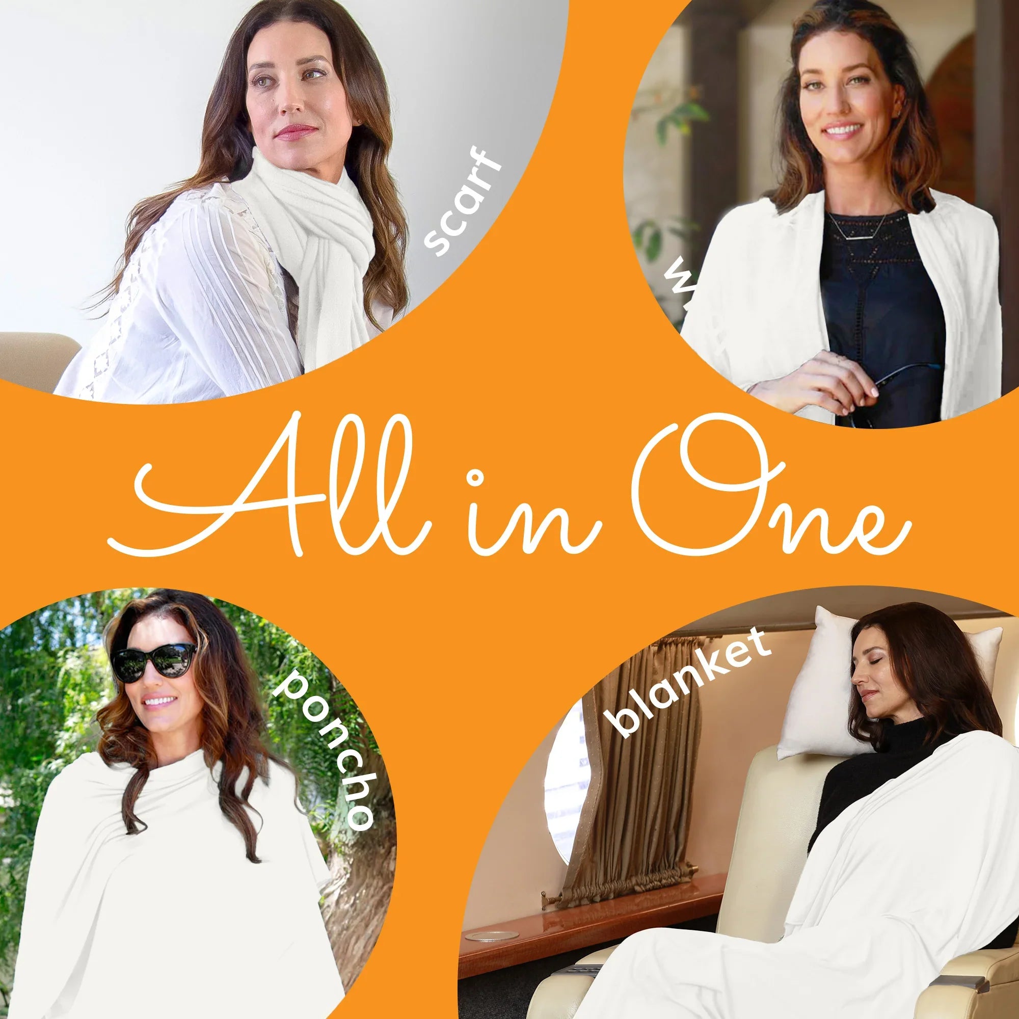 Versatile travel blanket, scarf, and poncho for flights, home, or outdoor use — soft, sustainable, all-in-one comfort.