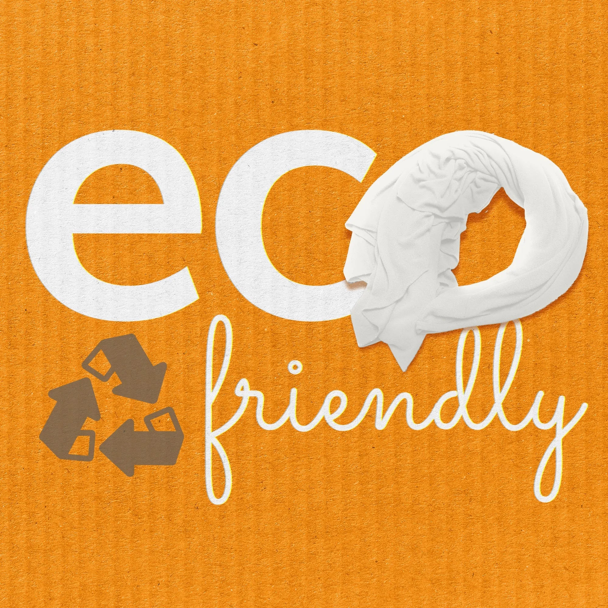 Eco friendly travel accessory with recycled symbol on orange background