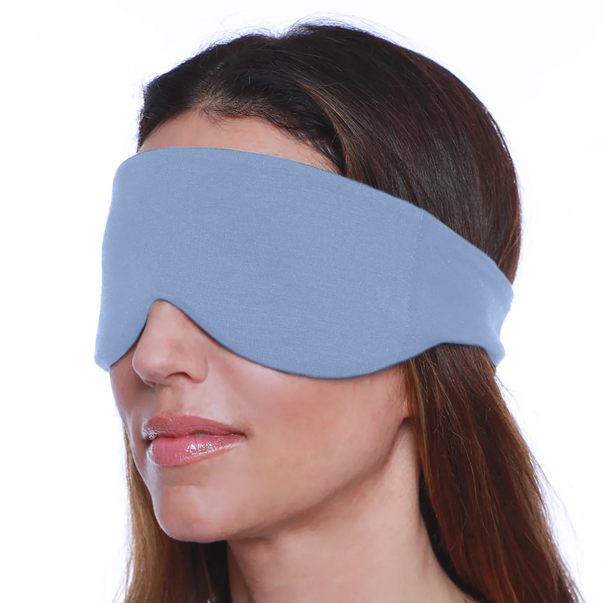 Soft blue sleep mask for travel and home use, blocks light for restful sleep