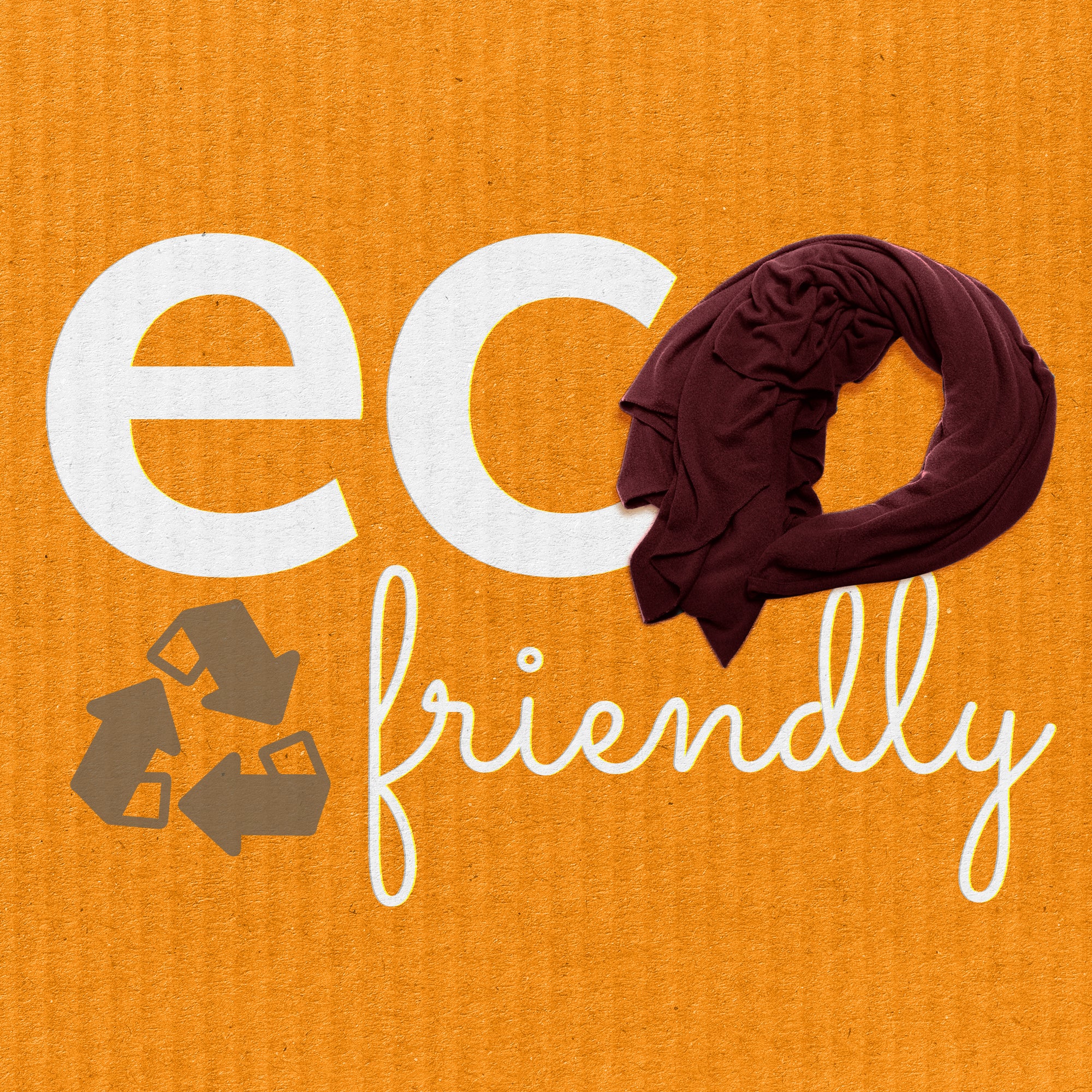 Eco friendly travel scarf with recycled symbol on orange background
